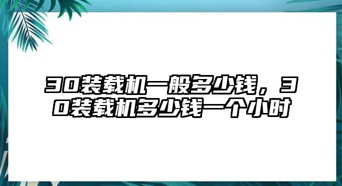 30裝載機(jī)一般多少錢，30裝載機(jī)多少錢一個小時