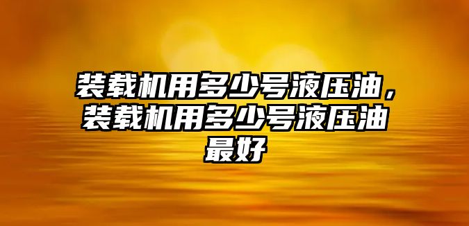 裝載機用多少號液壓油，裝載機用多少號液壓油最好