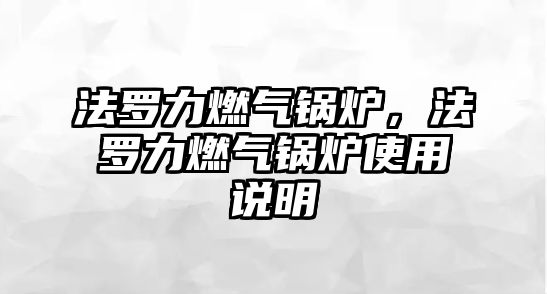 法羅力燃氣鍋爐，法羅力燃氣鍋爐使用說明