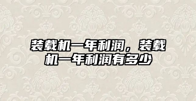 裝載機一年利潤，裝載機一年利潤有多少