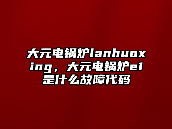 大元電鍋爐lanhuoxing，大元電鍋爐e1是什么故障代碼