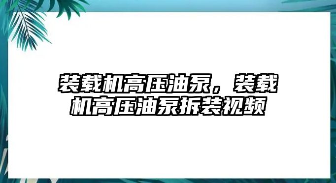 裝載機高壓油泵，裝載機高壓油泵拆裝視頻