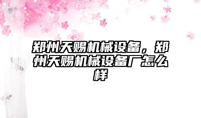 鄭州天賜機(jī)械設(shè)備，鄭州天賜機(jī)械設(shè)備廠怎么樣