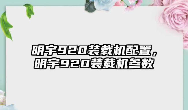 明宇920裝載機(jī)配置，明宇920裝載機(jī)參數(shù)