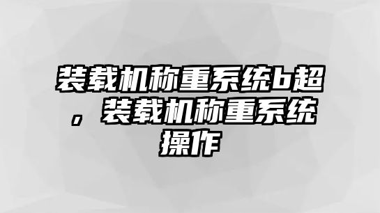 裝載機(jī)稱重系統(tǒng)b超，裝載機(jī)稱重系統(tǒng)操作