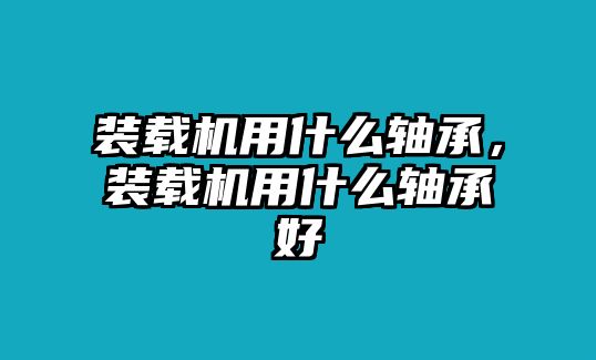 裝載機用什么軸承，裝載機用什么軸承好