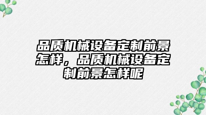 品質機械設備定制前景怎樣，品質機械設備定制前景怎樣呢