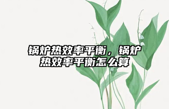 鍋爐熱效率平衡，鍋爐熱效率平衡怎么算