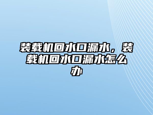 裝載機(jī)回水口漏水，裝載機(jī)回水口漏水怎么辦