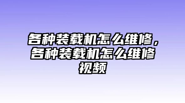 各種裝載機(jī)怎么維修，各種裝載機(jī)怎么維修視頻