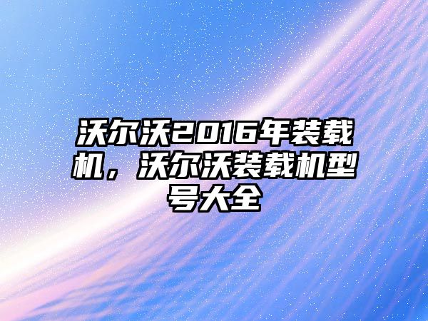 沃爾沃2016年裝載機(jī)，沃爾沃裝載機(jī)型號(hào)大全