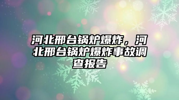 河北邢臺鍋爐爆炸，河北邢臺鍋爐爆炸事故調(diào)查報告