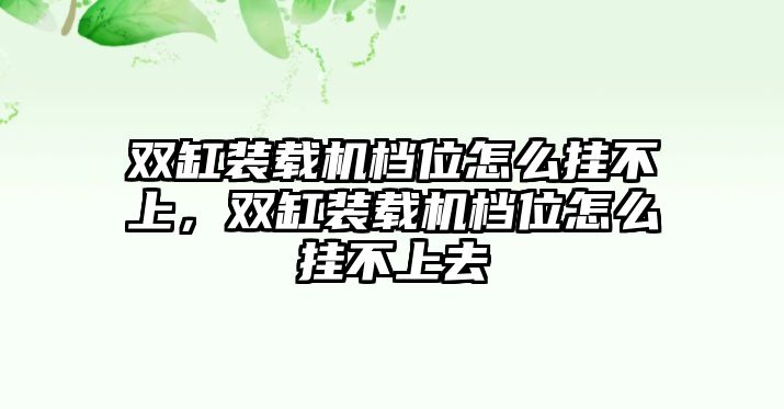 雙缸裝載機(jī)檔位怎么掛不上，雙缸裝載機(jī)檔位怎么掛不上去