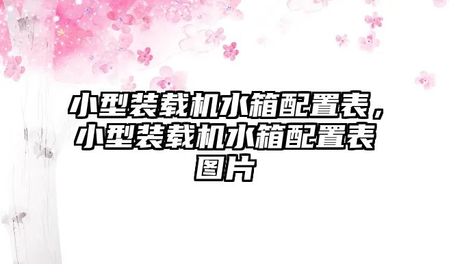 小型裝載機水箱配置表，小型裝載機水箱配置表圖片