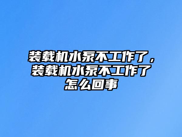 裝載機(jī)水泵不工作了，裝載機(jī)水泵不工作了怎么回事