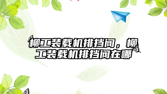 柳工裝載機排擋閥，柳工裝載機排擋閥在哪