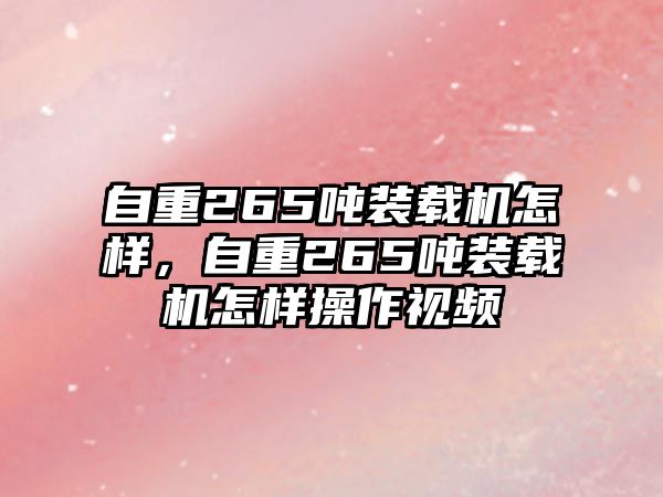 自重265噸裝載機怎樣，自重265噸裝載機怎樣操作視頻