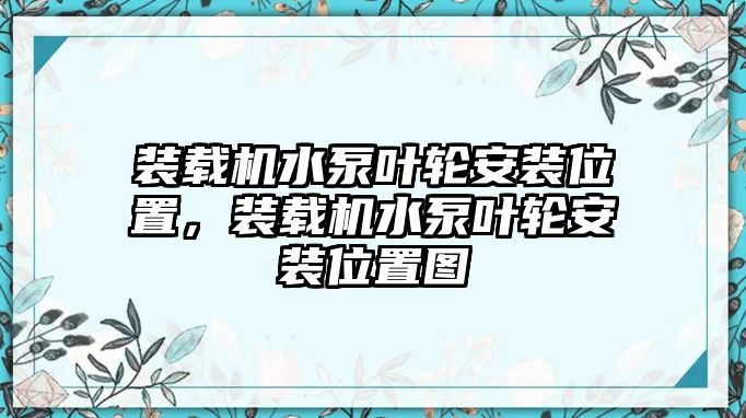 裝載機(jī)水泵葉輪安裝位置，裝載機(jī)水泵葉輪安裝位置圖