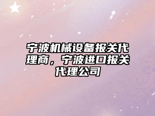 寧波機械設備報關代理商，寧波進口報關代理公司