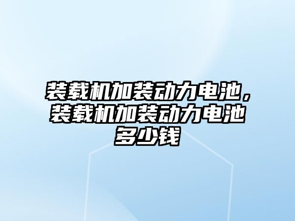 裝載機加裝動力電池，裝載機加裝動力電池多少錢