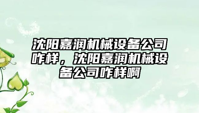 沈陽嘉潤機械設備公司咋樣，沈陽嘉潤機械設備公司咋樣啊