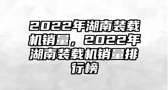 2022年湖南裝載機(jī)銷量，2022年湖南裝載機(jī)銷量排行榜