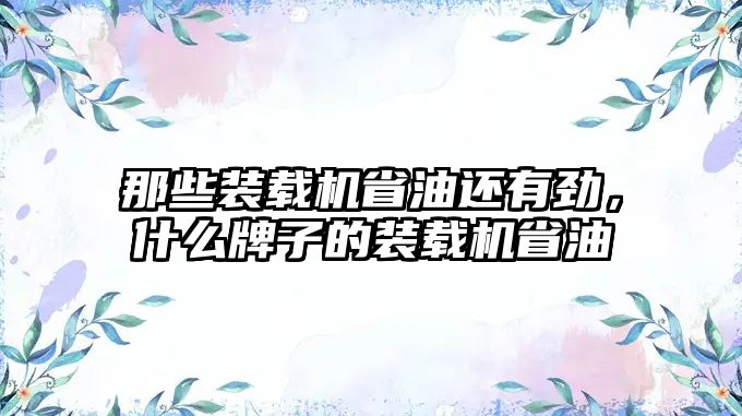 那些裝載機省油還有勁，什么牌子的裝載機省油