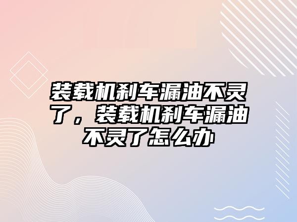 裝載機剎車漏油不靈了，裝載機剎車漏油不靈了怎么辦