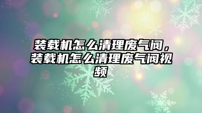 裝載機(jī)怎么清理廢氣閥，裝載機(jī)怎么清理廢氣閥視頻