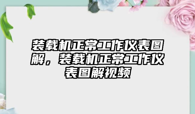 裝載機(jī)正常工作儀表圖解，裝載機(jī)正常工作儀表圖解視頻