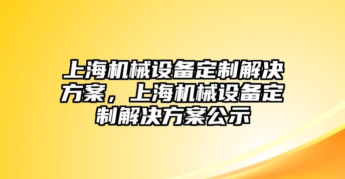 上海機械設(shè)備定制解決方案，上海機械設(shè)備定制解決方案公示