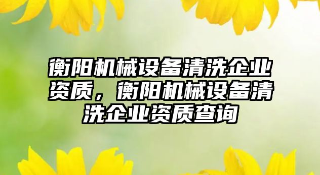 衡陽機械設備清洗企業(yè)資質，衡陽機械設備清洗企業(yè)資質查詢