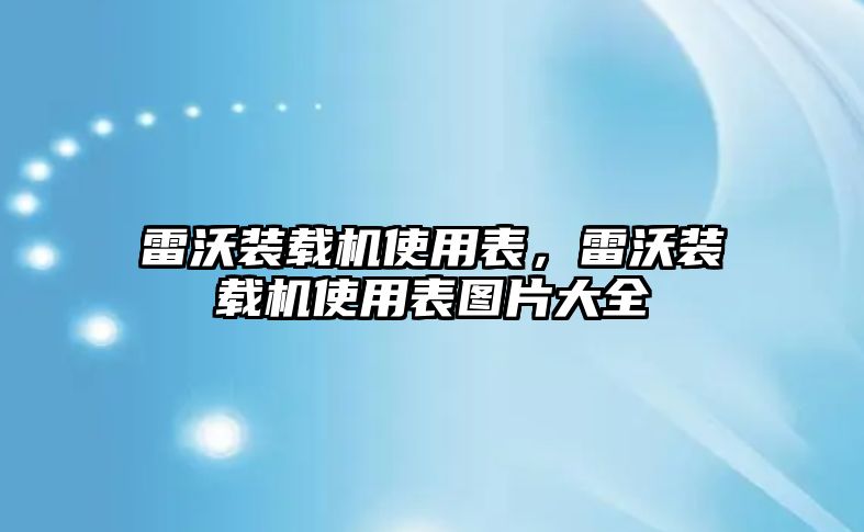 雷沃裝載機使用表，雷沃裝載機使用表圖片大全