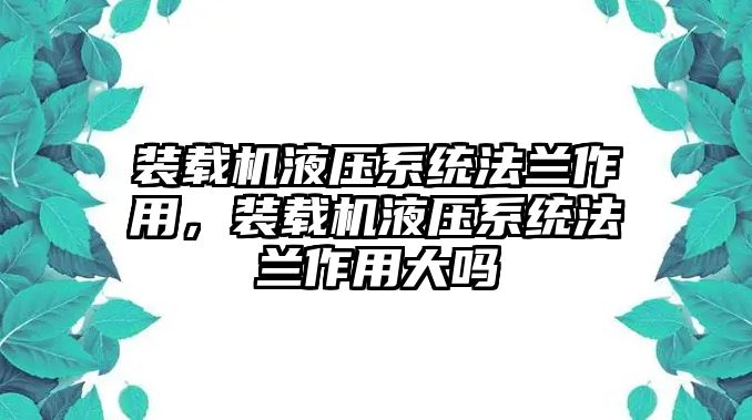 裝載機(jī)液壓系統(tǒng)法蘭作用，裝載機(jī)液壓系統(tǒng)法蘭作用大嗎