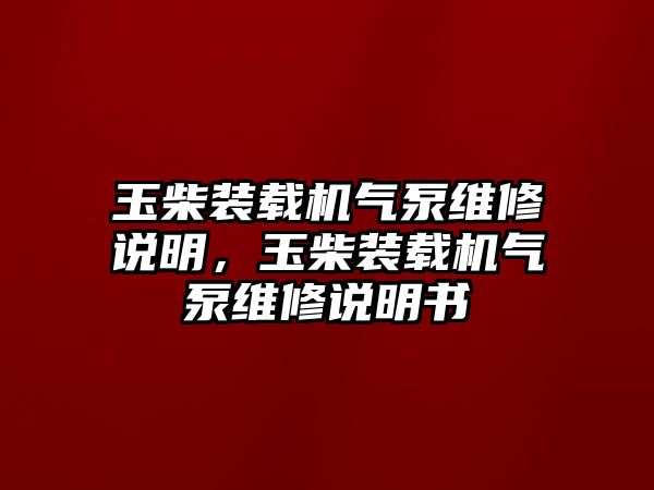 玉柴裝載機(jī)氣泵維修說明，玉柴裝載機(jī)氣泵維修說明書