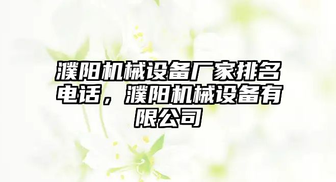 濮陽機(jī)械設(shè)備廠家排名電話，濮陽機(jī)械設(shè)備有限公司