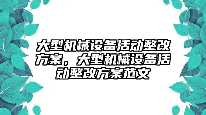 大型機械設(shè)備活動整改方案，大型機械設(shè)備活動整改方案范文