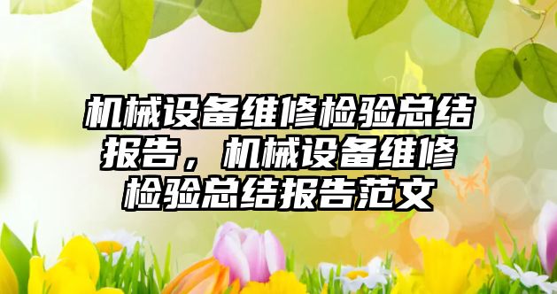 機械設備維修檢驗總結報告，機械設備維修檢驗總結報告范文