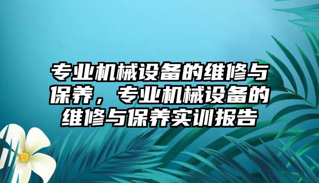 專業(yè)機(jī)械設(shè)備的維修與保養(yǎng)，專業(yè)機(jī)械設(shè)備的維修與保養(yǎng)實(shí)訓(xùn)報(bào)告