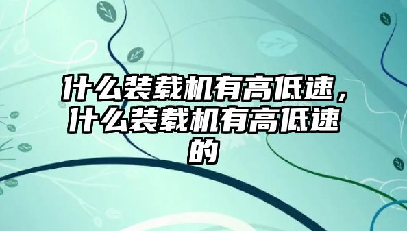 什么裝載機(jī)有高低速，什么裝載機(jī)有高低速的