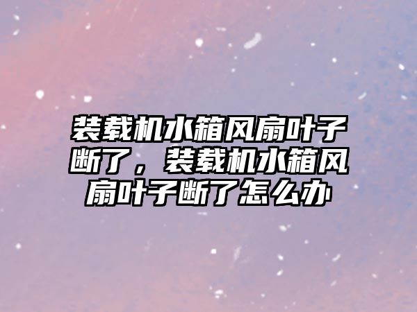 裝載機(jī)水箱風(fēng)扇葉子斷了，裝載機(jī)水箱風(fēng)扇葉子斷了怎么辦