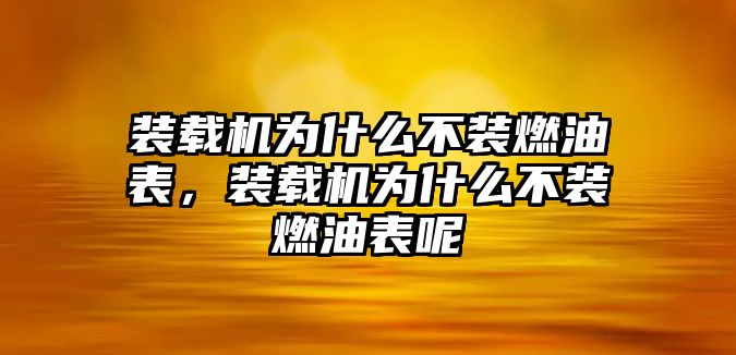 裝載機為什么不裝燃油表，裝載機為什么不裝燃油表呢