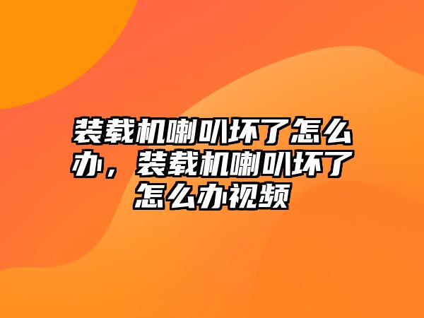 裝載機喇叭壞了怎么辦，裝載機喇叭壞了怎么辦視頻