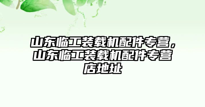 山東臨工裝載機配件專營，山東臨工裝載機配件專營店地址