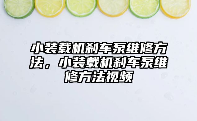 小裝載機剎車泵維修方法，小裝載機剎車泵維修方法視頻